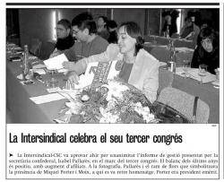 Notícia sobre el III Congrés de la Intersindical-CSC, amb Isabel Pallarès