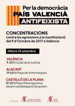 ACPV convoca concentracions a l'inici del judici als feixistes que van generar actes violents  el 9-O de 2017