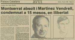 Notícia sobre el procés judicials contra Jaume Martínez Vendrell