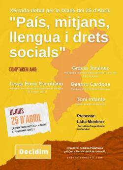 Decidim País Valencià organitza la xerrada-debat "País, mitjans, llengua i drets socials" a Alacant