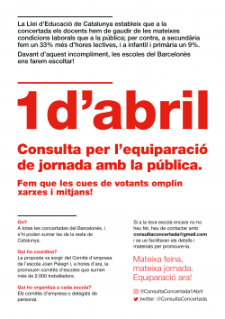 Comitès dempresa dels Jesuïtes, Thau, Joan Pelegrí, Virolai i Maristes es mobilitzaran per la igualtat de jornada amb la pública