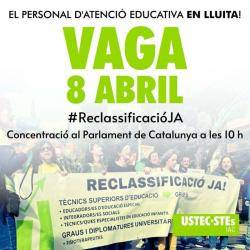 USTEC·STEs (IAC) i CGT convoquen a tot el personal d?atenció educativa a la vaga el proper 8 d?abril