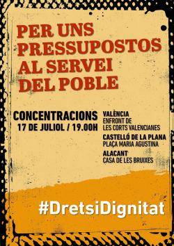Els moviments populars valencians fan una crida a la mobilització contra els pressupostos ?de la destrucció?