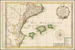 Regne de València, de Catalunya i de les Illes Balears. Mapa de 1773, editat a França (Des Academies Royales des Sciencies et Belles lletres, d?Argers et de Rouen)