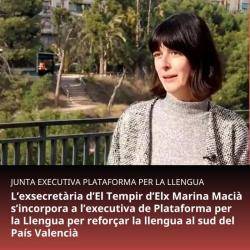 L'exsecretària dEl Tempir dElx Marina Macià s'incorpora a l'executiva de Plataforma per la Llengua per reforçar la llengua al sud del País Valencià