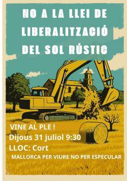 "Mallorca per viure" insta als regidors de l'Ajuntament de Palma a votar contra la Llei de liberalització del sol rústic
