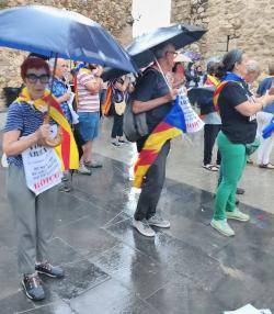 Els manifestants han entrat al pati del castell on s'havia de realitzar el concert i han desplegat estelades i pancartes tot cridant lemes com Fora les Forces d'Ocupació i fent sonar xiulets