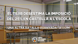 El TSJIB rebutja la imposició del 25% de castellà a les escoles i dóna la raó al model lingüístic de les Illes