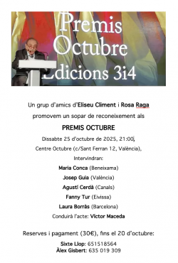 Un sopar d?amics homenatjarà els Premis Octubre davant la seva aturada per primera vegada des del 1973
