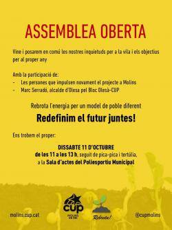 Rebrota la CUP a Molins de Rei en assemblea oberta