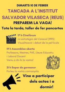 Els professors de l?Institut Salvador Vilaseca de Reus es tanquen al centre la vig&iacute;lia de la vaga d?ensenyament