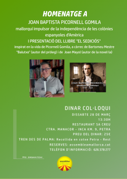 L'ASM retr&agrave; homenatge a Joan Baptista Picornell, mallorqu&iacute; impulsor de la independ&egrave;ncia de les col&ograve;nies espanyoles d'Am&egrave;rica