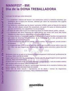 La sectorial de Dones de l'ANC denuncia el "colonialisme espanyol" en el manifest i convoca mobilitzacions