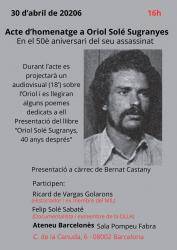 Homenatge a Oriol Sol&eacute; Sugranyes en el 50&egrave; aniversari del seu assassinat a l�Ateneu Barcelon&egrave;s