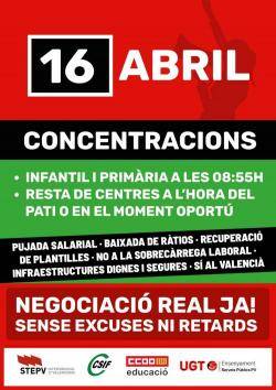 Els sindicats docents convoquen noves concentracions als centres el 16 d?abril per exigir millores salarials