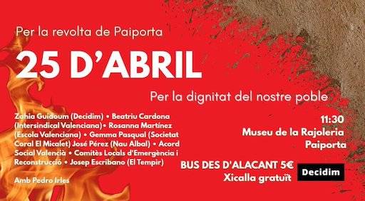 Decidim convoca una jornada a Paiporta pel 25 d'Abril per la "dignitat del poble valenci&agrave;"