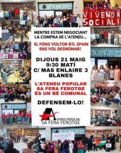 Convocada una mobilitzaci&oacute; per aturar el desnonament de l?Ateneu Popular Sa Fera Ferotge de Blanes