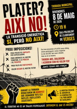 Verges acollir&agrave; una trobada municipal per q&uuml;estionar el PLATER i reclamar participaci&oacute; en la planificaci&oacute; energ&egrave;tica
