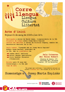 El Correllengua 2026 homenatjar&agrave; Josep Maria Espin&agrave;s en l'acte d'inici de la campanya al Palau Robert
