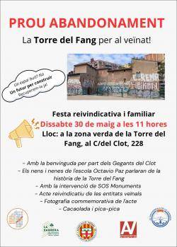 Les entitats ve&iuml;nals reclamen recuperar la Torre del Fang amb una festa reivindicativa i familiar