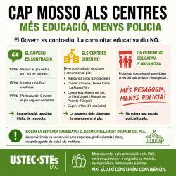 T&iacute;tol de la imatgeUSTEC reclama la retirada del pla pilot de Mossos als centres educatius
