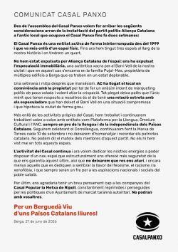 El Casal Panxo de Berga assegura que l'especulaci&oacute; immobili&agrave;ria, i no Alian&ccedil;a Catalana, els ha expulsat del seu hist&ograve;ric local