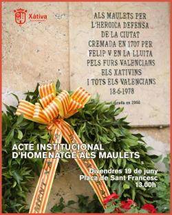 A les 13.00h tindr&agrave; lloc l'acte institucional d'homenatge als Maulets en commemoraci&oacute; de la Crema de la Ciutat.