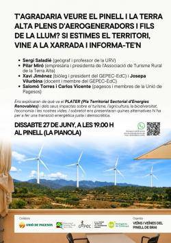 El Pinell de Brai acollir&agrave; una xerrada sobre l'impacte del PLATER i el futur energ&egrave;tic de la Terra