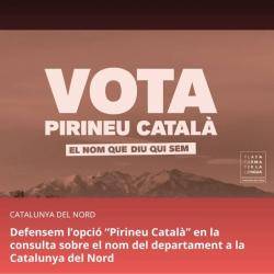 Plataforma per la Llengua demana votar "Pirineu Catal&agrave;" en la consulta sobre el futur nom del departament nord-catal&agrave;