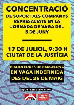 Convoquen una concentraci&oacute; davant la Ciutat de la Just&iacute;cia en suport dels treballadors encausats de Biblioteques