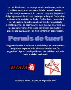 Alerta Solid&agrave;ria i Fem Catalunya Nord denuncien que la reforma sobre l'&uacute;s d'armes de la policia francesa refor&ccedil;a la impunitat policial