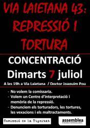 La Comissi&oacute; de la Dignitat convoca la 97a concentraci&oacute; davant de Via Laietana 43 per reclamar veritat, just&iacute;cia i reparaci&oacute;