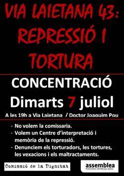La Comissi&oacute; de la Dignitat convoca la 97a concentraci&oacute; davant de Via Laietana 43 per reclamar veritat, just&iacute;cia i reparaci&oacute;