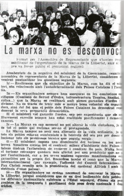 La Marxa de la Llibertat: "Cinquanta anys del primer gran acte de desobedi&egrave;ncia civil dels Pa&iuml;sos Catalans"