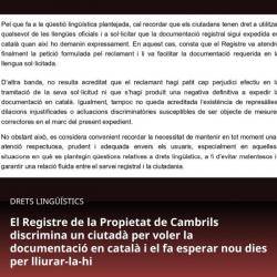 Plataforma per la Llengua denuncia un cas de discriminaci&oacute; ling&uuml;&iacute;stica al Registre de la Propietat de Cambrils
