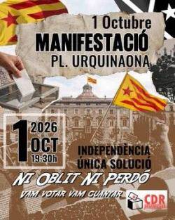 Els CDR commemoraran els nou anys de l?1-O amb una mobilitzaci&oacute; a Urquinaona