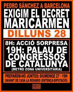 El Sindicat de Llogateres convoca una protesta davant Pedro S&aacute;nchez per exigir el &laquo;Decret Maricarmen&raquo;