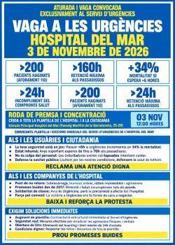 El personal d'urg&egrave;ncies de l'Hospital del Mar convoca vaga el 3 de novembre davant el col&middot;lapse del servei