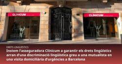 Plataforma per la Llengua assessora una pacient que denuncia que un metge de Cl&iacute;nicum es va negar a atendre-la en catal&agrave;
