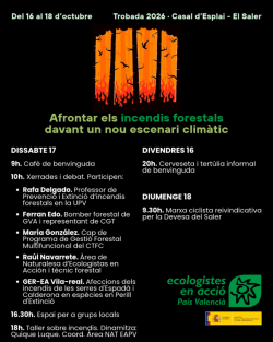 Ecologistes en Acci&oacute; debatr&agrave; al Saler com afrontar els incendis davant el nou escenari clim&agrave;tic